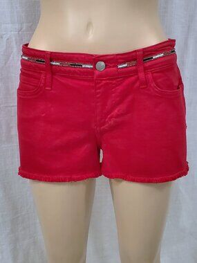Joe’s Jeans Red Beaded Denim Shorts Sz 29 Low Rise Cutoff $154